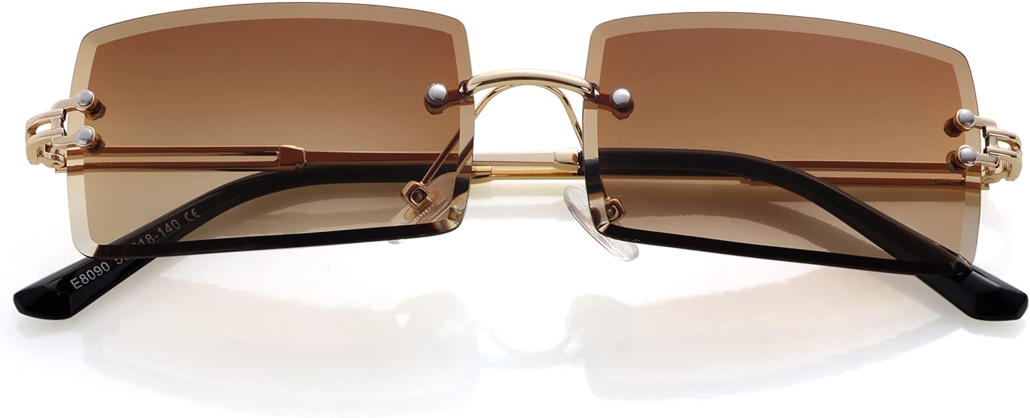 

Солнцезащитные очки без оправы прямоугольной формы Kursan для мужчин и женщин, маленькие солнцезащитные очки без оправы с защитой от УФ-излучения UV400, A2 Gradient Brown