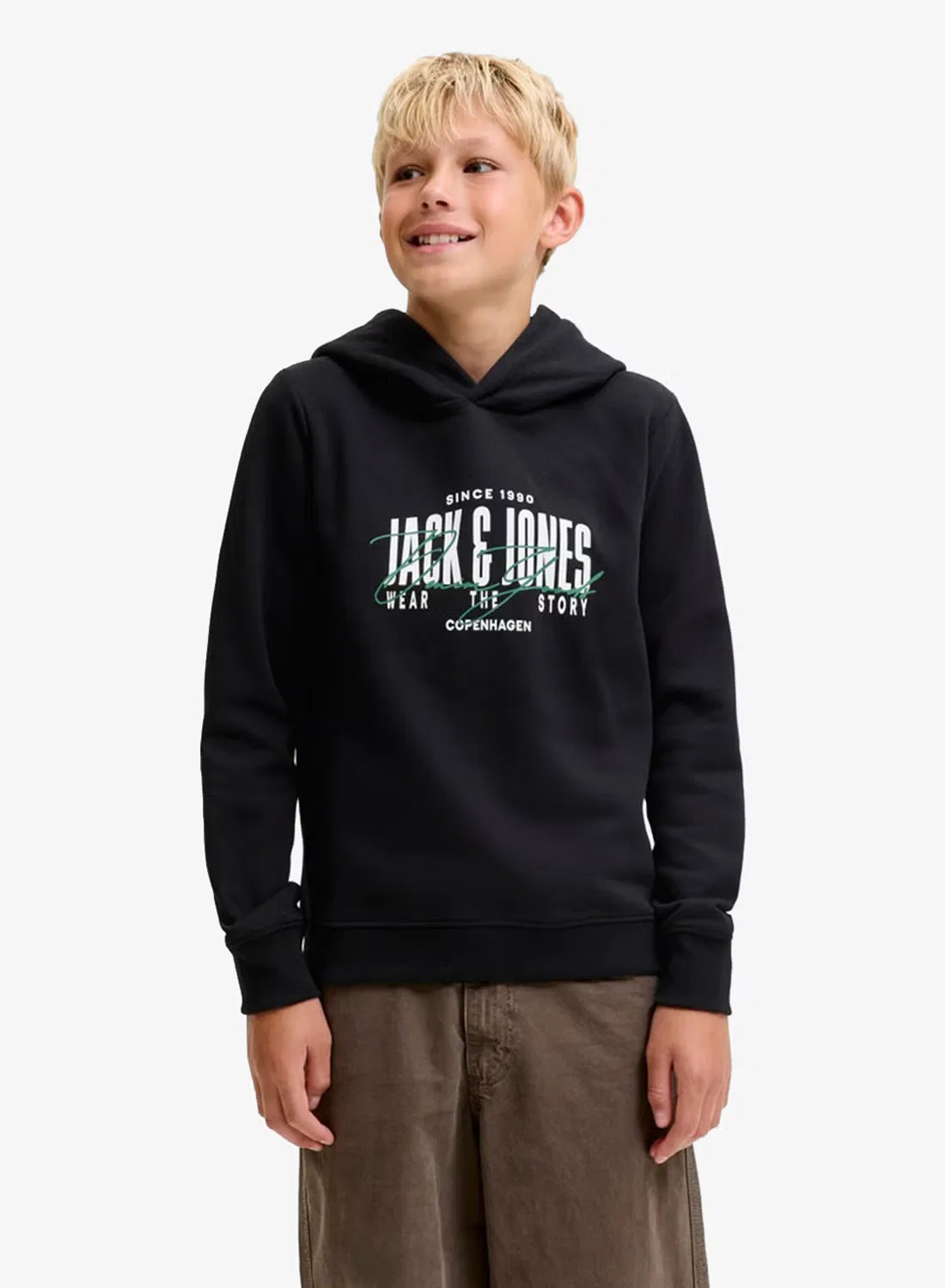 Худи с принтом черный Jack & Jones Junior, черный