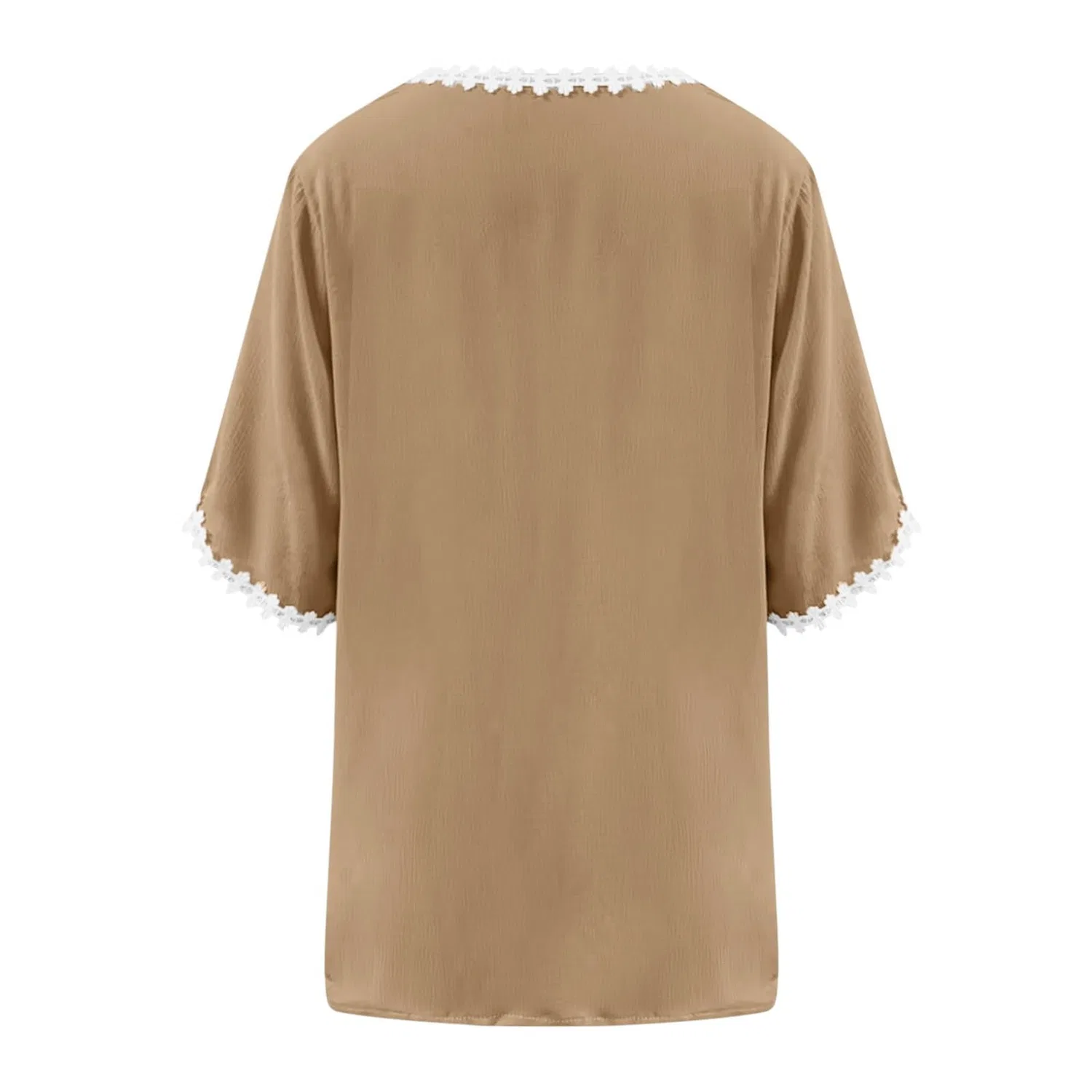 Женский легкий кардиган с рукавом 3/4 из льна, Dark Khaki — фото 3