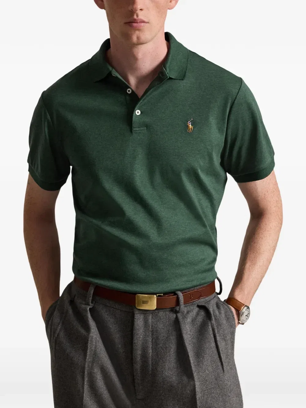 Рубашка поло с вышивкой Pony Polo Ralph Lauren, зеленый — фото 3