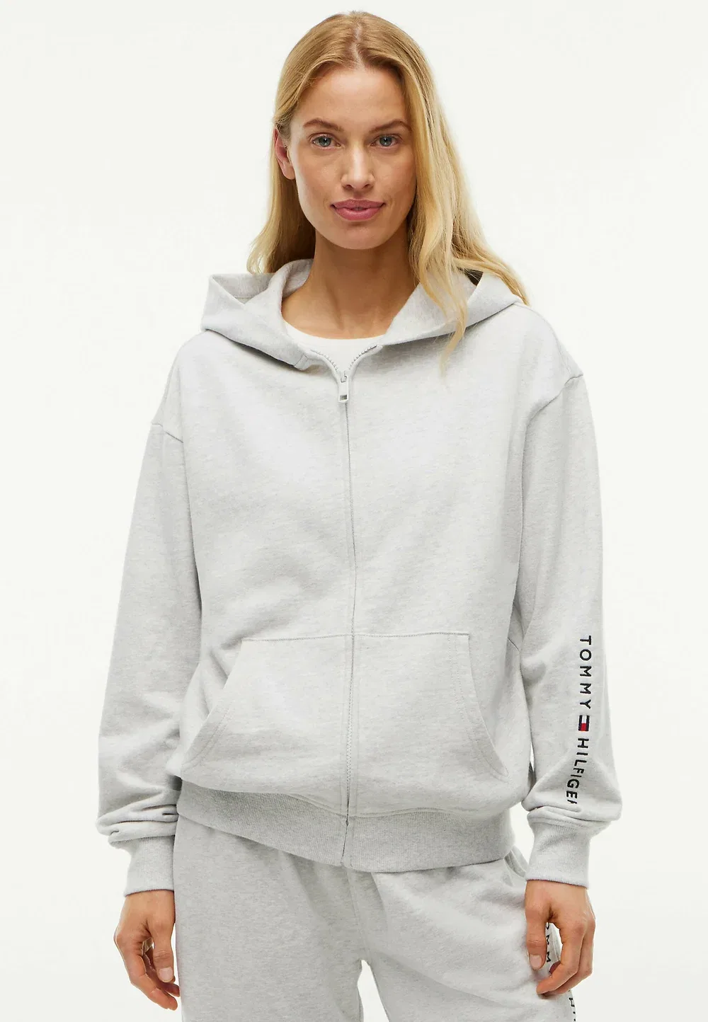 Незаменимая махровая свободная толстовка на молнии для отдыха и пижамы Tommy Hilfiger, Warm Ice Grey Heather