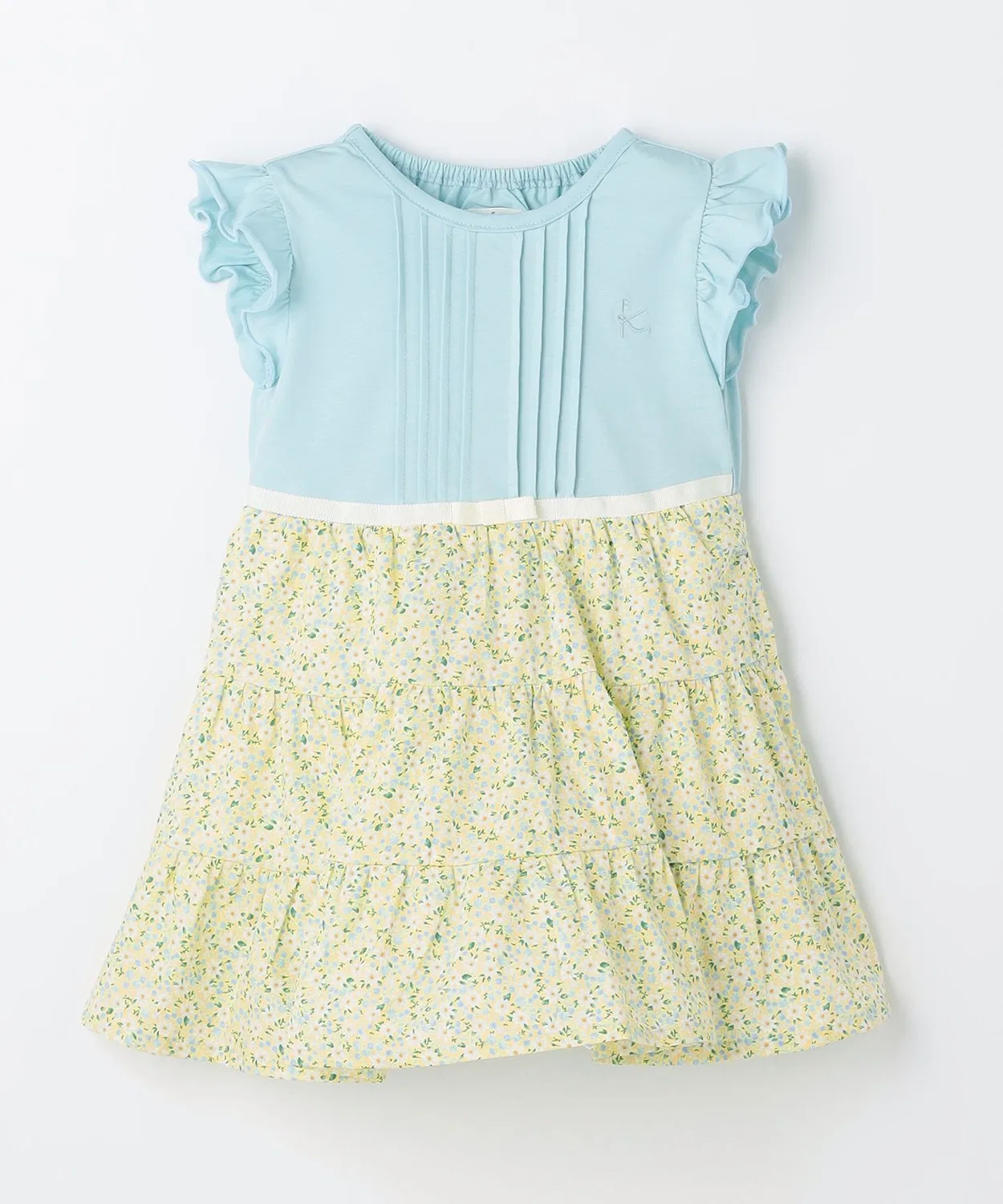 Детское платье-комбинезон с цветочным принтом, модель Petit Marguerite Kumikyoku KIDS, Light Yellow