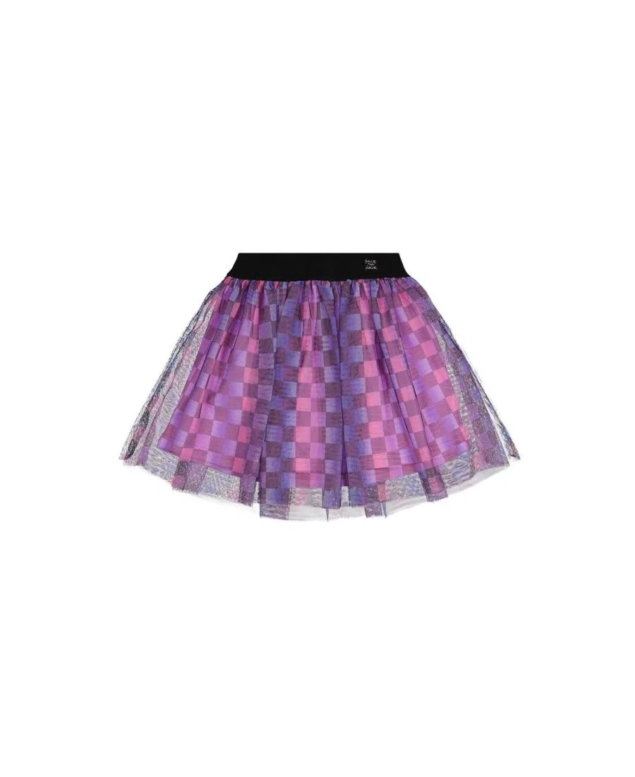 Юбка-трапеция с принтом Stardust Unicorn Deux par Deux, Black Checkered Print