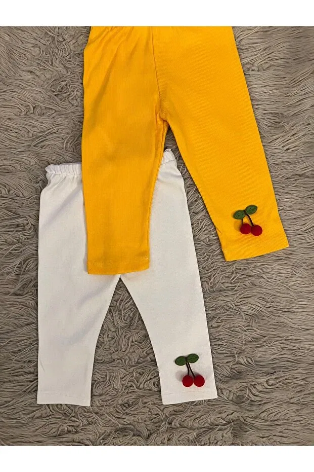 Детские леггинсы для девочек с вышивкой вишни Enes Baby, Yellow Cherry