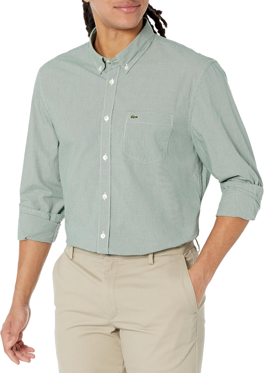 

Мужская рубашка Lacoste с длинным рукавом, классический крой, в клетку, на пуговицах, Blanc/Vert