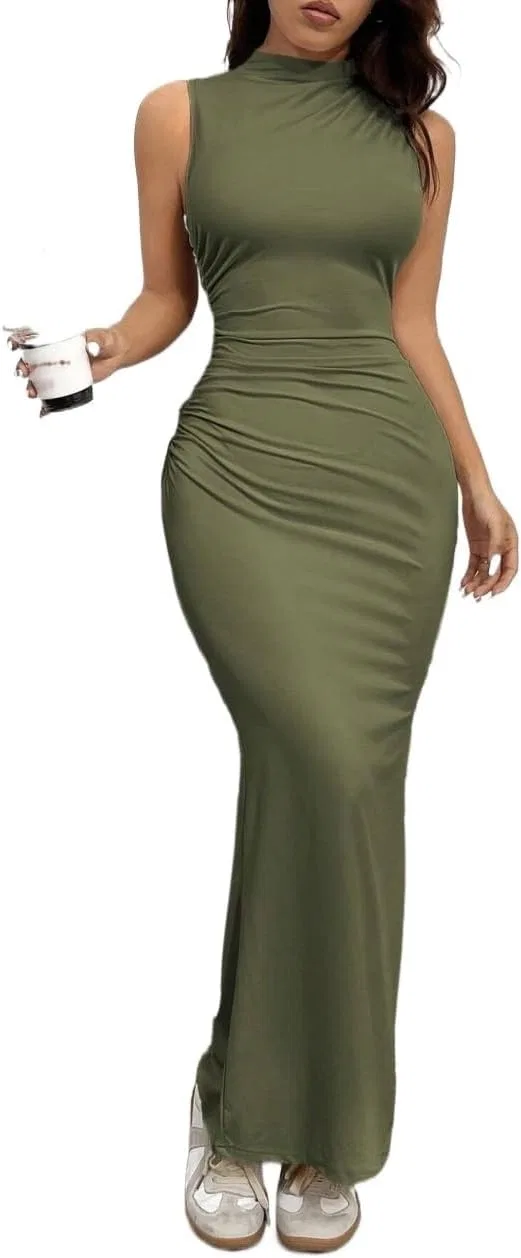 Женское облегающее платье с защипами Bodycon, Army Green