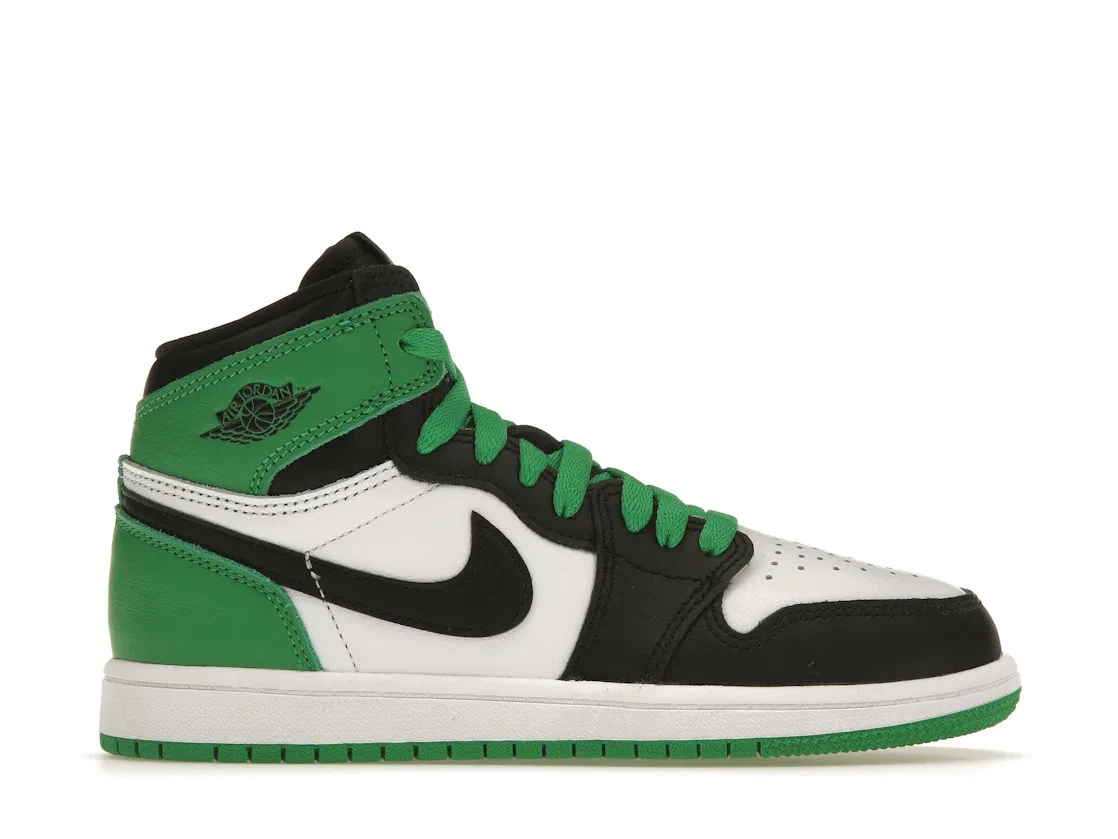 Детские кроссовки высокие с принтом Jordan 1 Retro High OG Lucky Green Jordan, Black/Lucky Green White