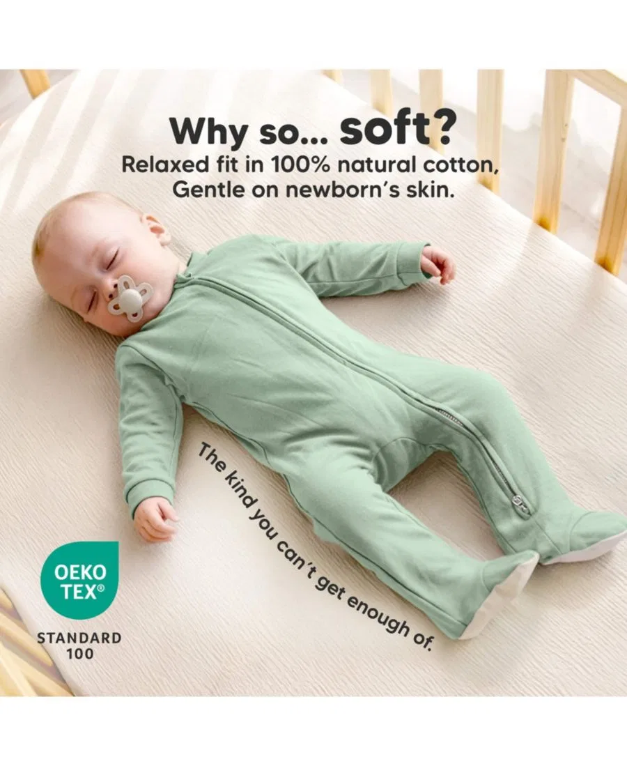 Детский слип-пижама Soothe Sleep N' Play Footed Pajama, хлопковый, с манжетами-рукавичками KeaBabies, Sage — фото 3