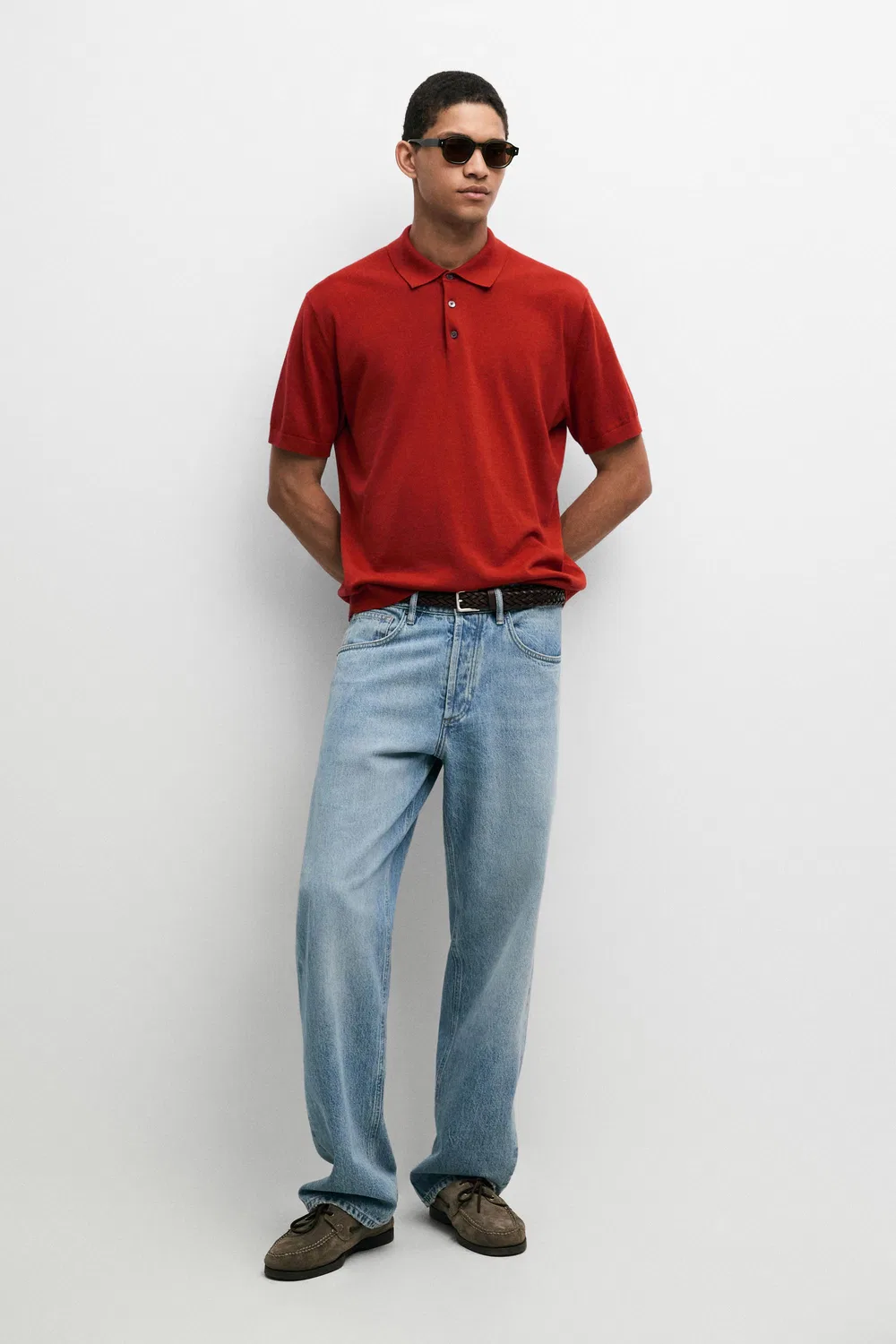 Поло Massimo Dutti 100% Cotton Knit, красный — фото 3