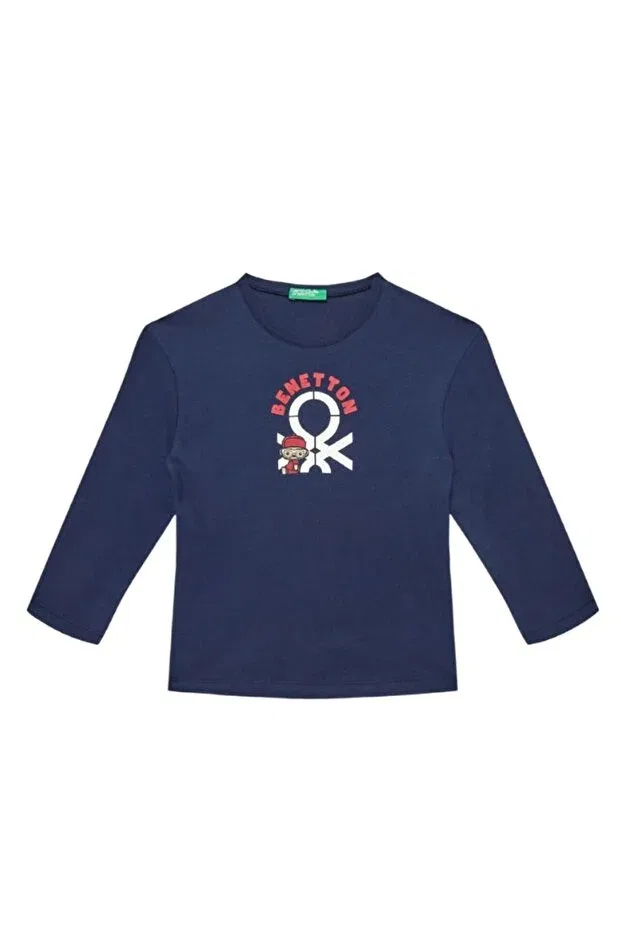 Детская футболка с длинным рукавом с принтом United Colors Of Benetton, Navy Blue