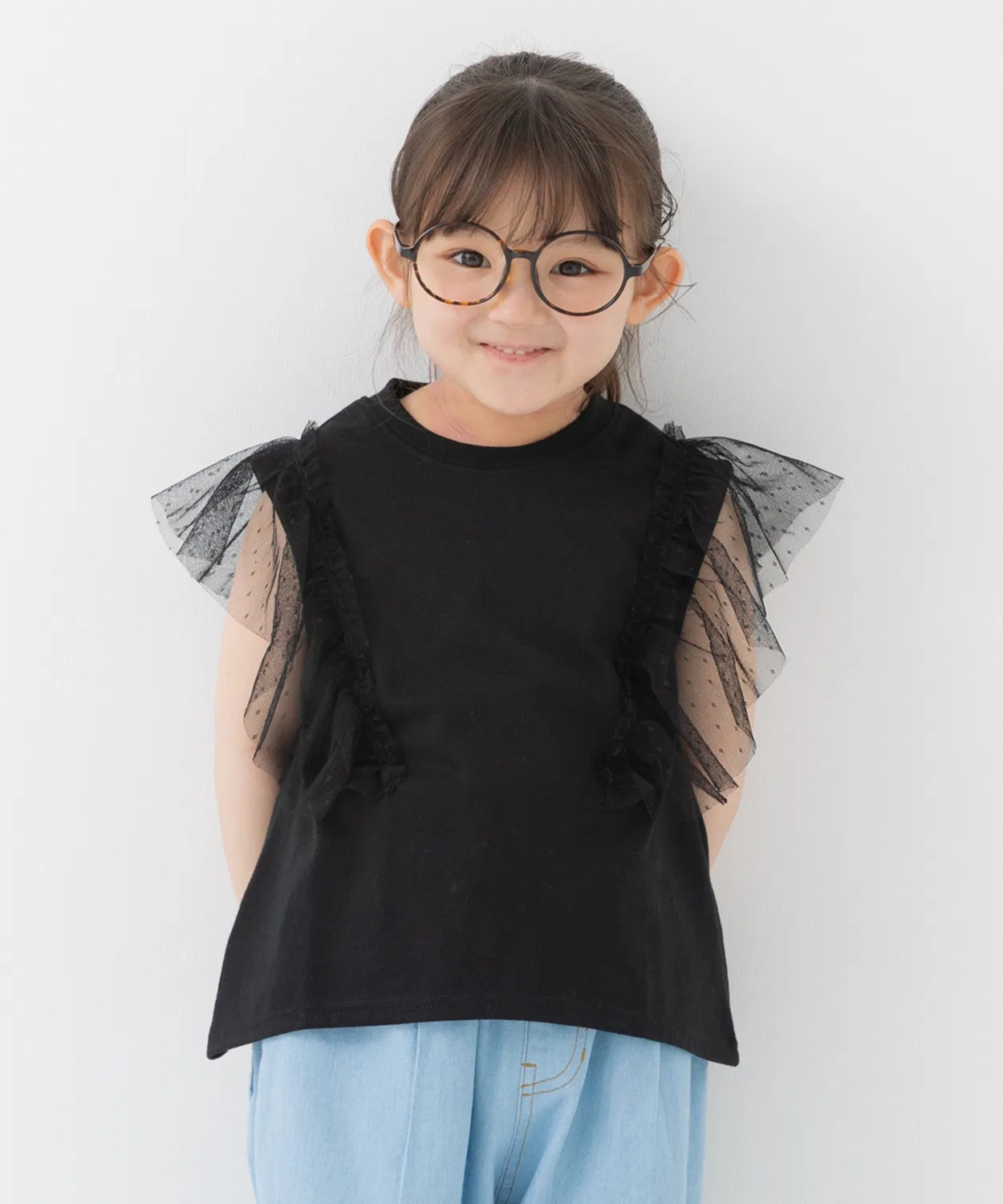 Детская туника с длинным рукавомбез рукавов, с фриллами, модель Shoulder Tulle Frill, chil2, Black