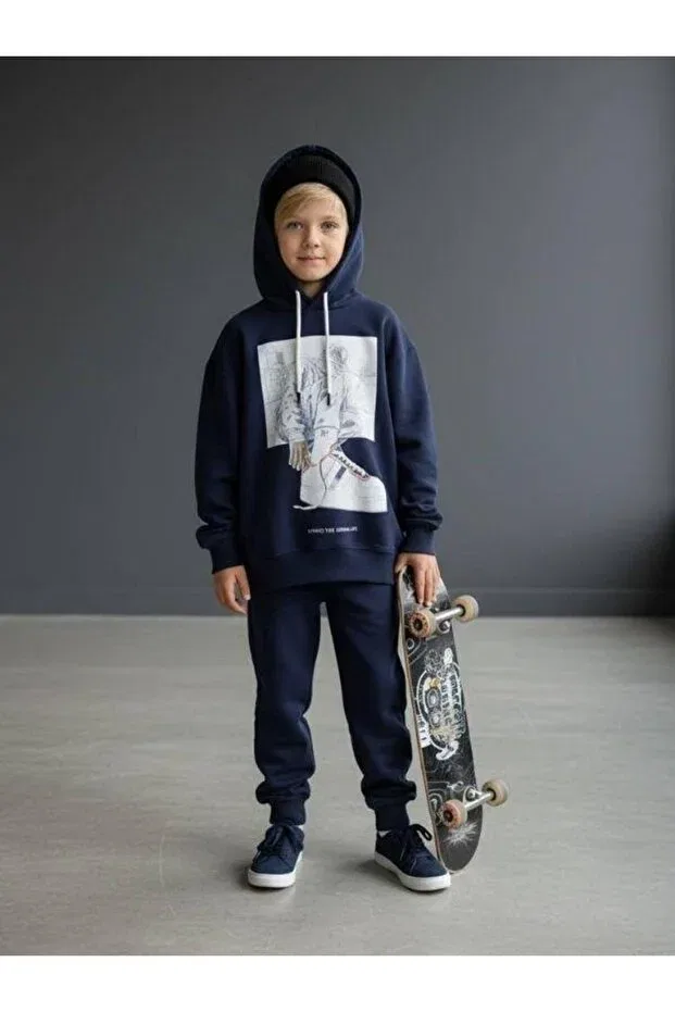 Детское худи для мальчиков с принтом Zekids, Navy Blue