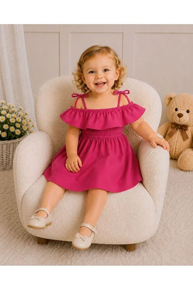 Детское платье для девочек с рюшами на плечах Moda Lina Baby, Fuchsia