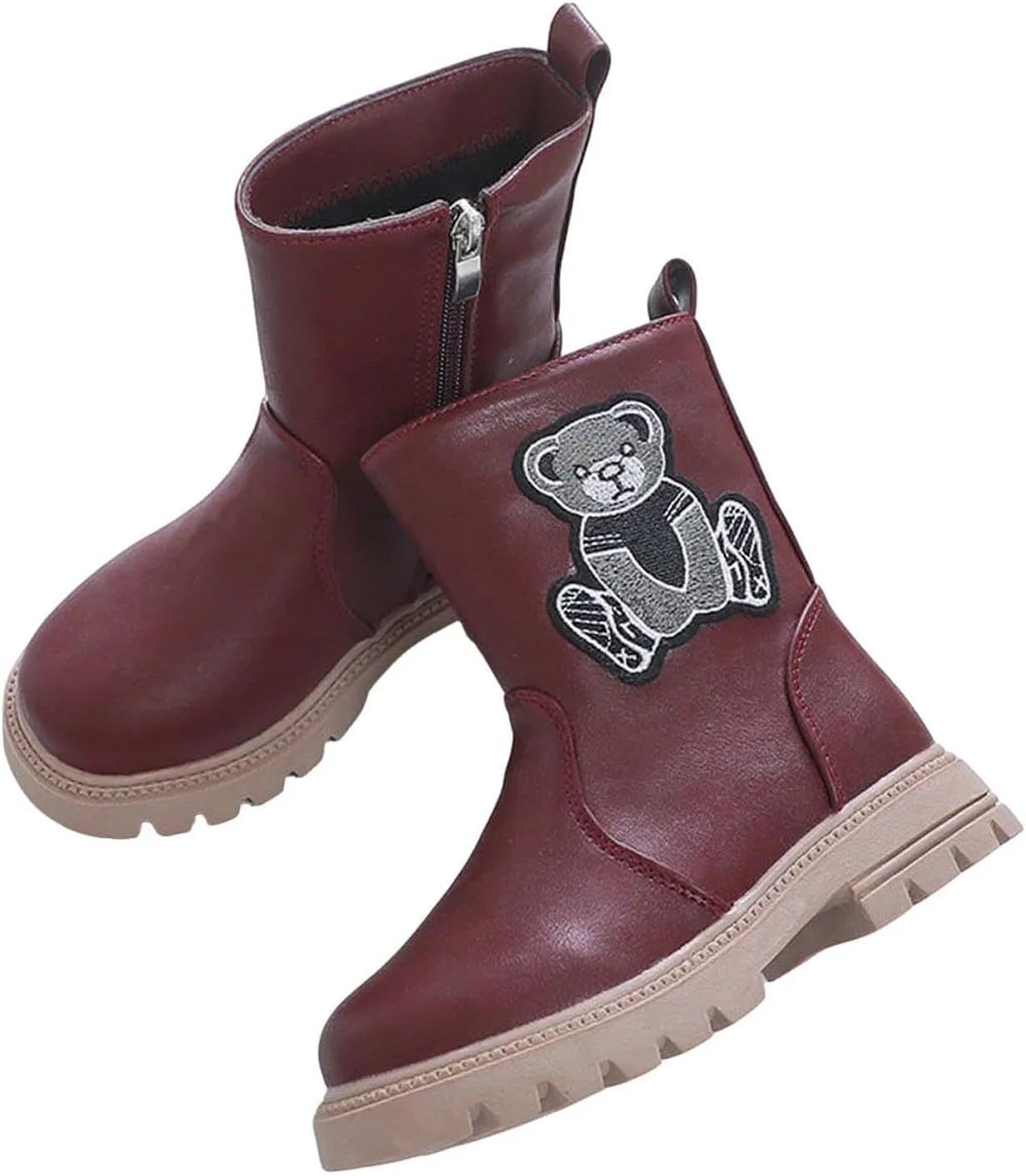 Детские сапоги для девочек с принтом медведя Mid Calf Cute Bear Zzalalana, Wine