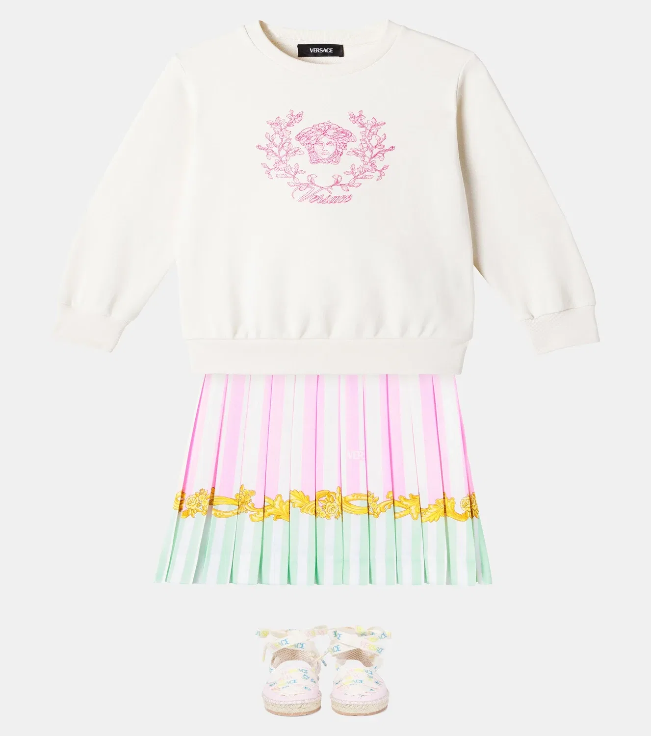 Свитер хлопковый с вышивкой Medusa Versace Kids, белый — фото 2