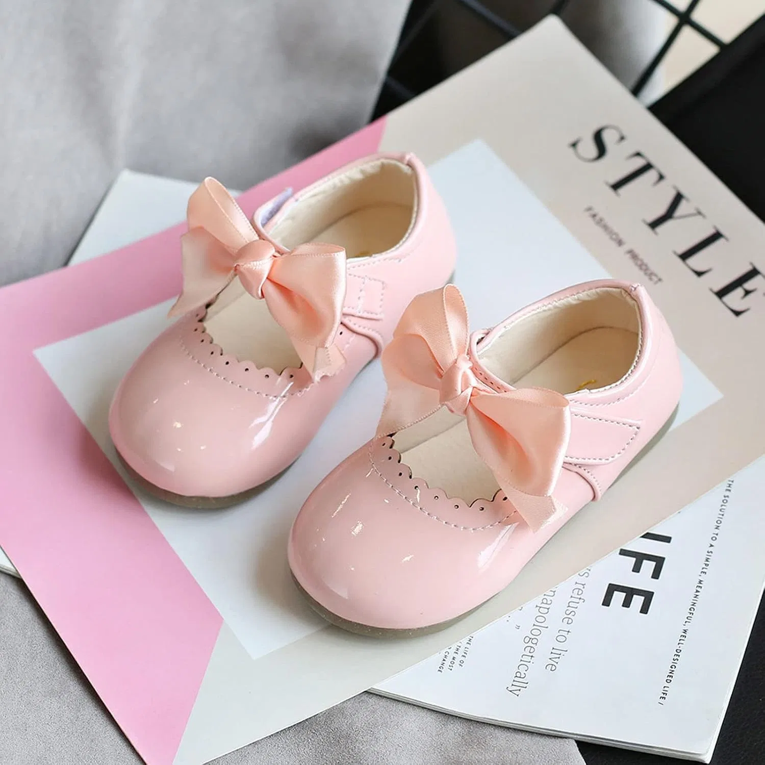 Детские туфли для девочек с бантом Patent Leather Mary Janes, Pink — фото 3