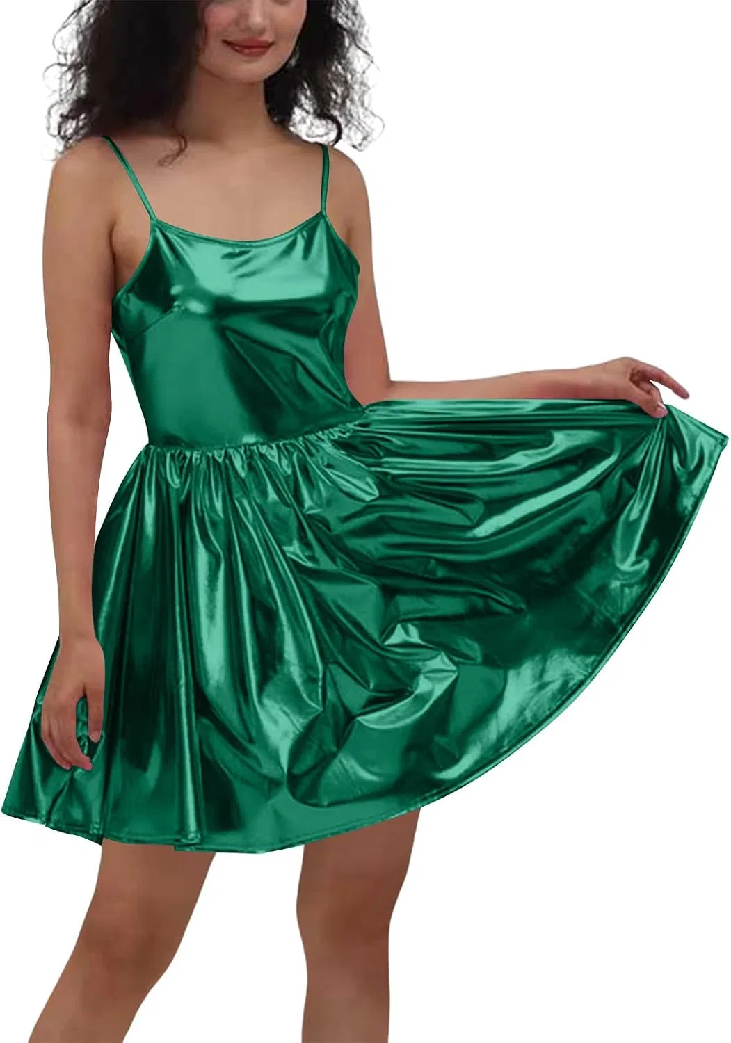 Женское блестящее мини-платье с открытой спиной Metallic Twirl Swing, Green