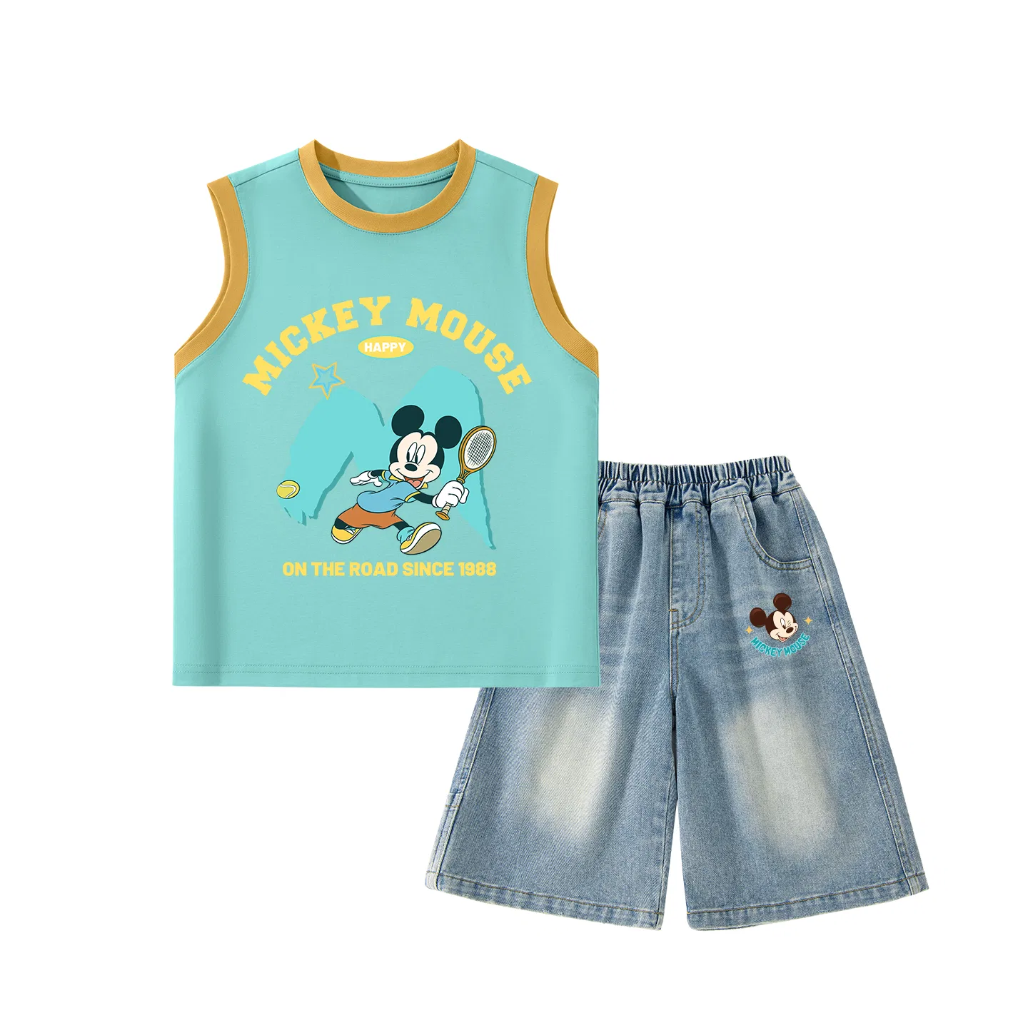 Детский спортивный костюм, Crew Neck, Disney, Di Wave Ball Orange Blue+Di Cute Star K Denim Blue