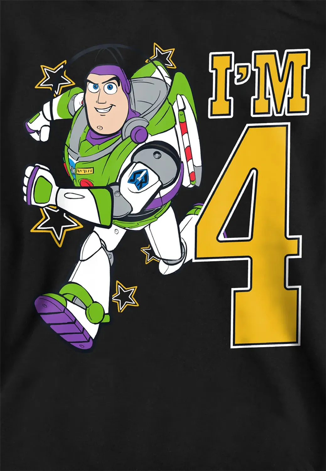 Детский худи с принтом Toy Story Birthday Buzz I'm 4 Youth Kids Pull-Over, Disney, Black — фото 2