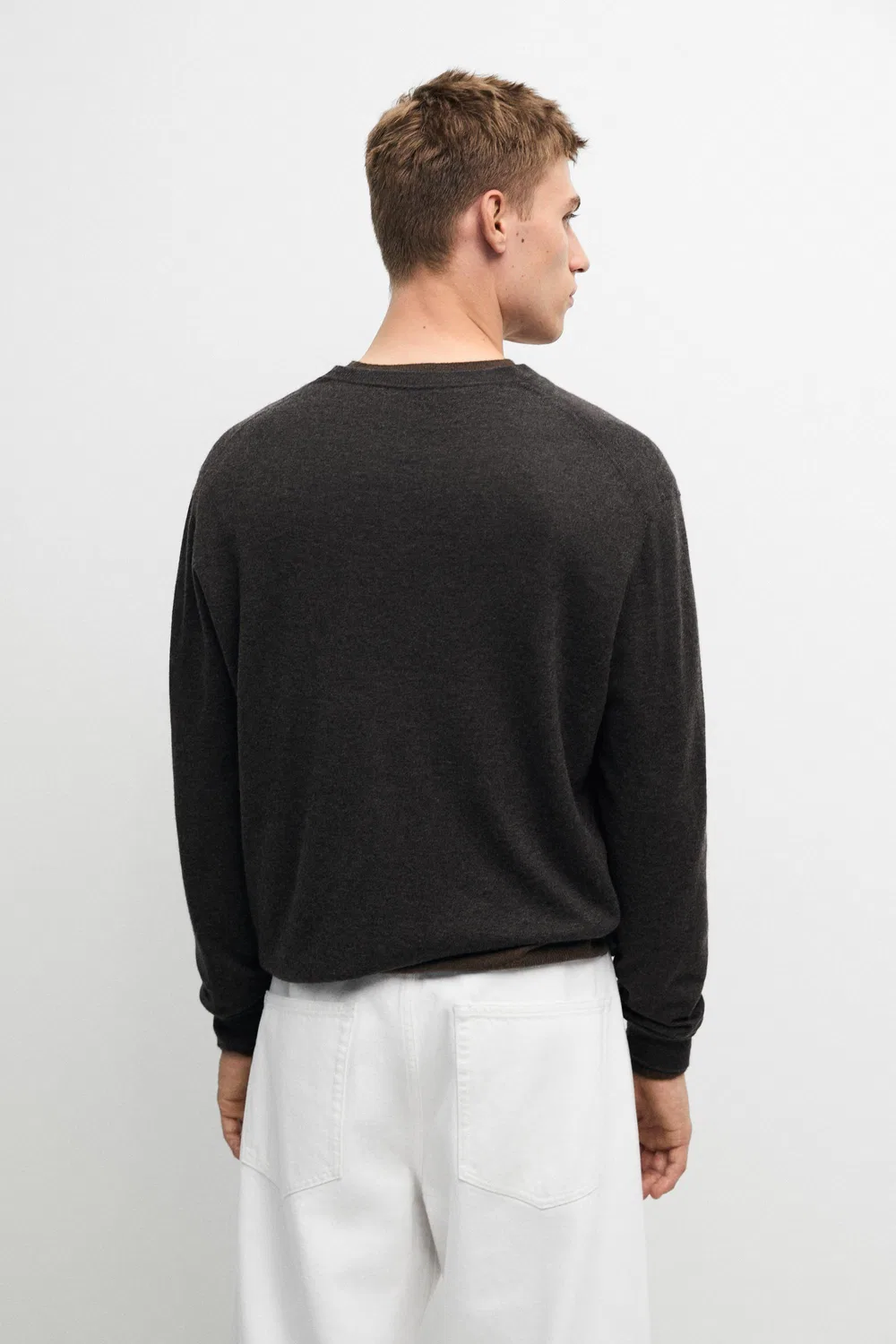 Свитер Massimo Dutti Knit 100% Cashmere Round Neck, угольно-серый — фото 4