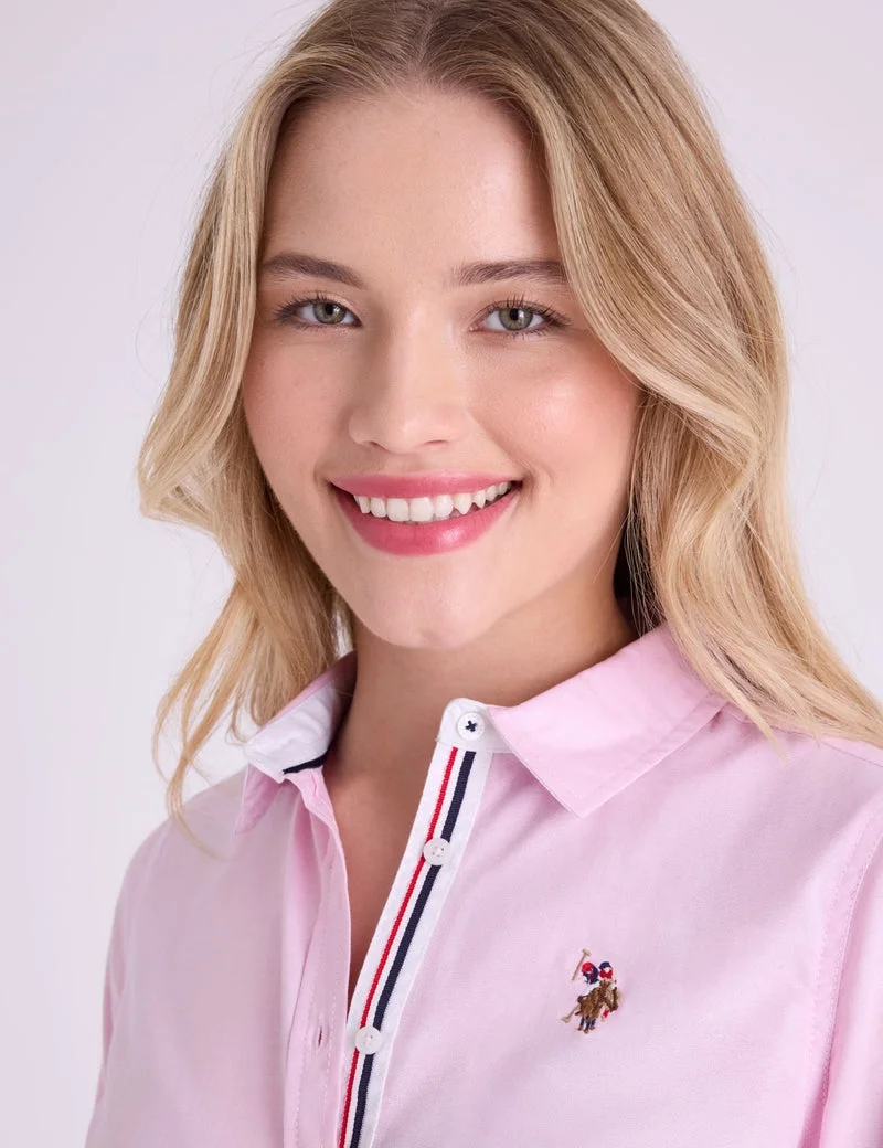 Рубашка-оксфорд U.S. Polo Assn. Long Sleeve Solid Stretch, розовый — фото 4