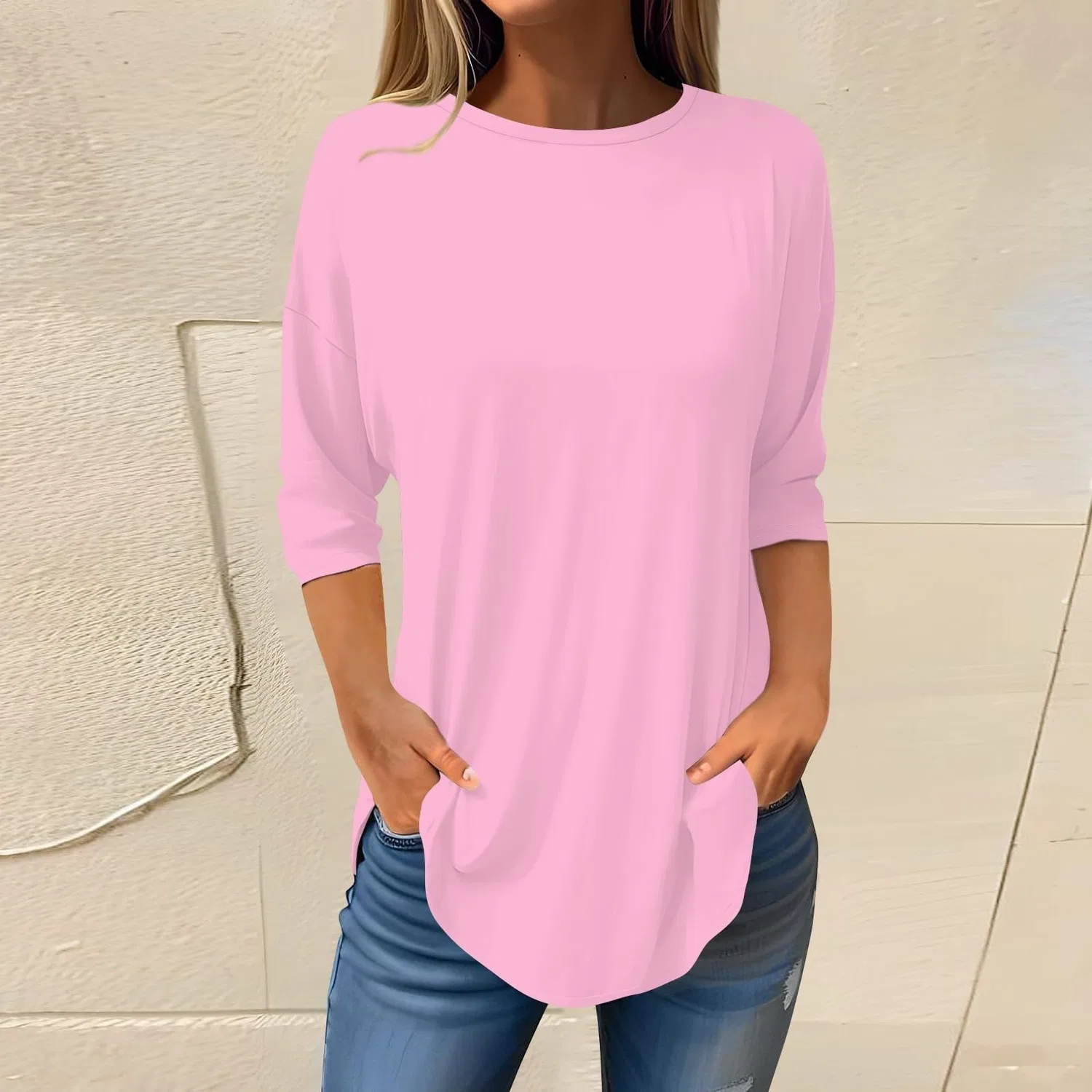 Женская футболка с длинным рукавом, черная, свободного кроя, Colour: Pink — фото 2