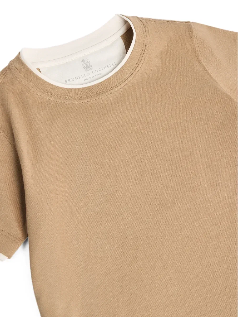 Футболка из джерси с искусственным слоем Brunello Cucinelli Kids, бежевый — фото 3