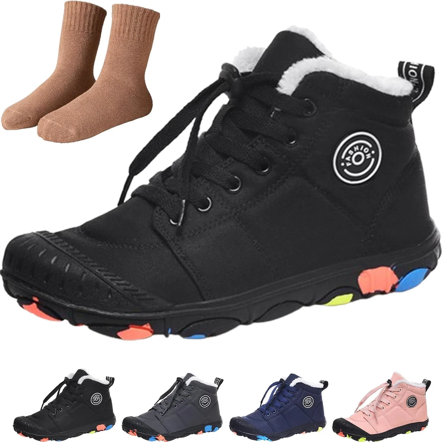 Детские зимние ботинки для девочек водонепроницаемые с принтом Hike Kids Winter Footwear Barefoot Snow Boots, Black