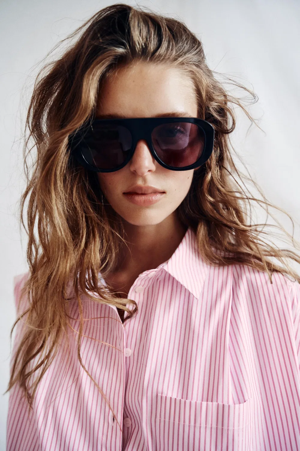 Рубашка в полоску из металлизированной нити ZARA, Pink/White — фото 4