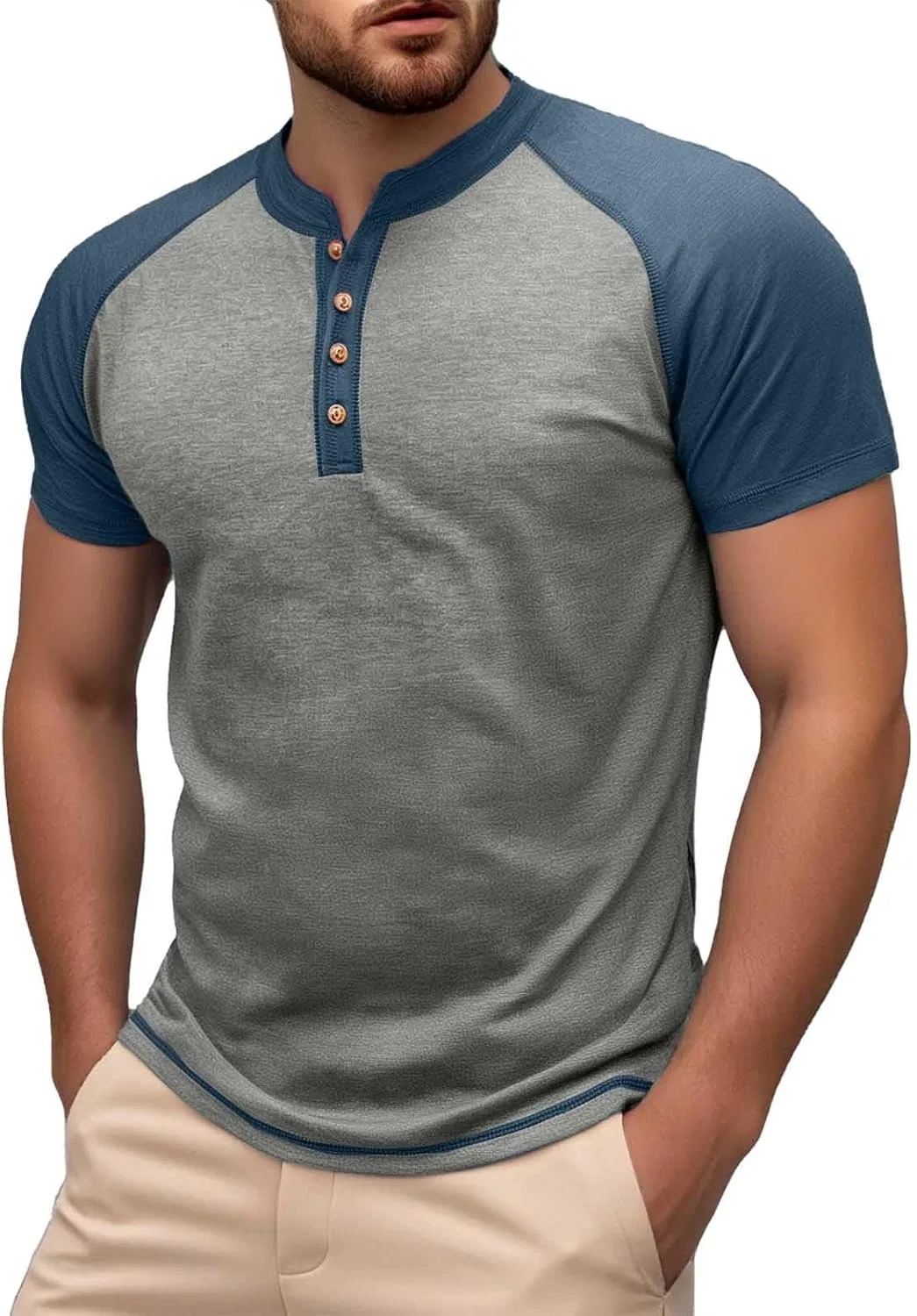 Мужская футболка с V-образным вырезом и рукавом 3/4, Light Gray
