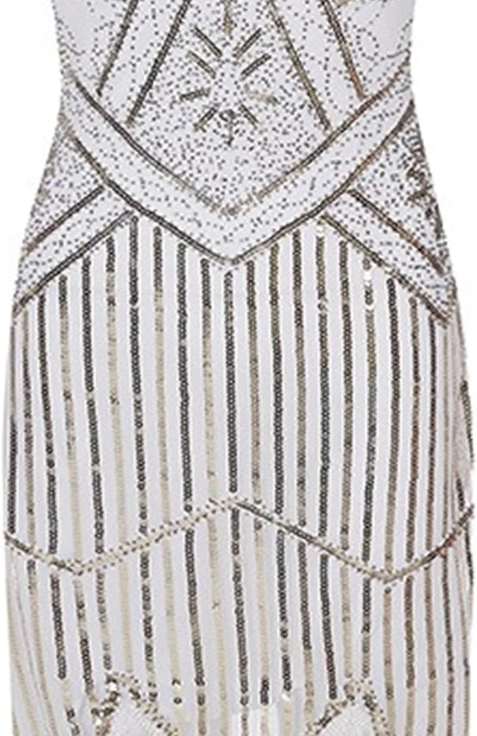 Женское платье для коктейля с бахромой, 1950s Vintage Sequin Tassel Dress, белый — фото 2