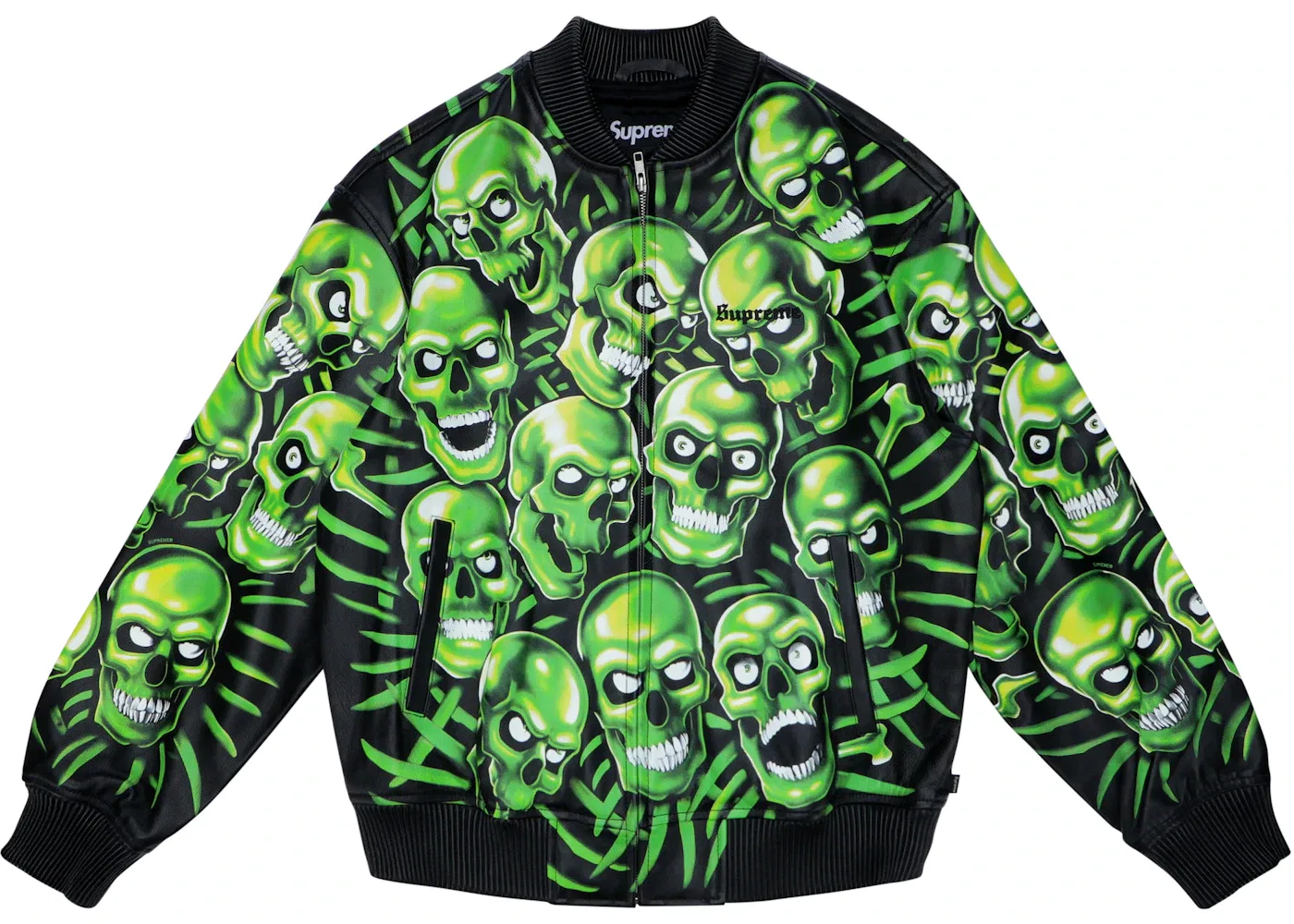 Мужская кожаная куртка-бомбер Skull Pile Supreme, Green