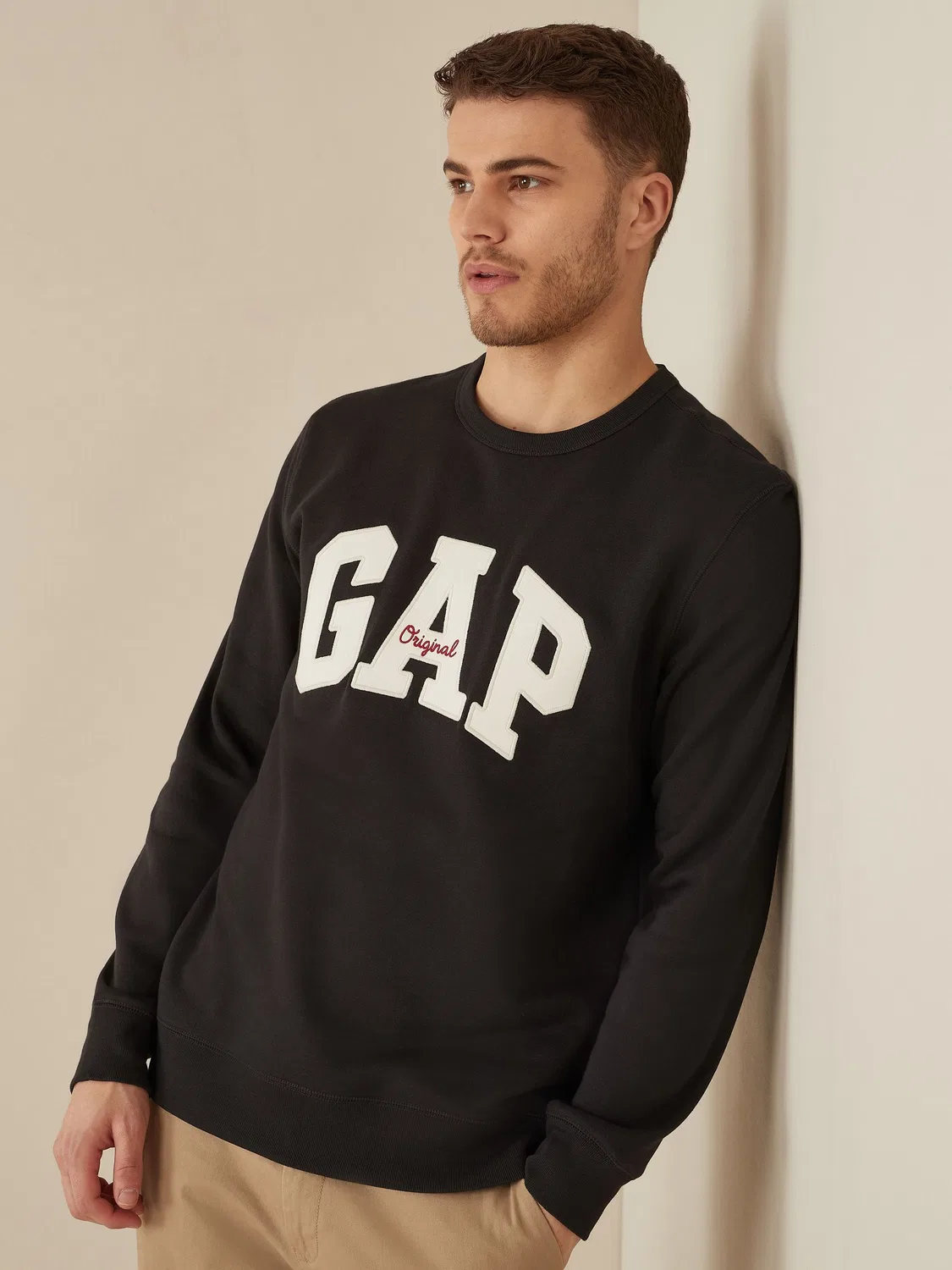 Свитшот с логотипом, флис Gap, черный