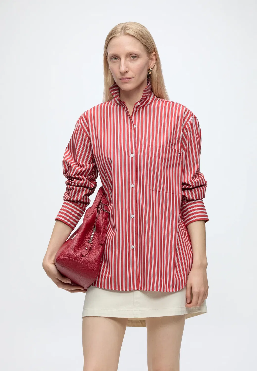 Рубашка из поплина Ess свободного кроя - блузка на пуговицах Tommy Hilfiger, Classic Red Preppy — фото 4