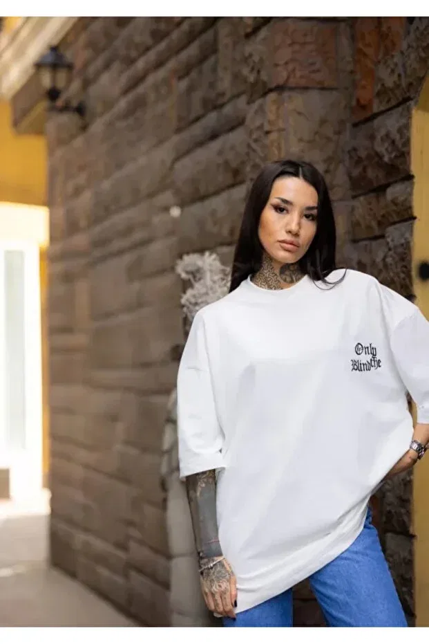 Детская футболка с принтом Unisex crew neck printed oversize t-shirt Generic Brands, White — фото 2