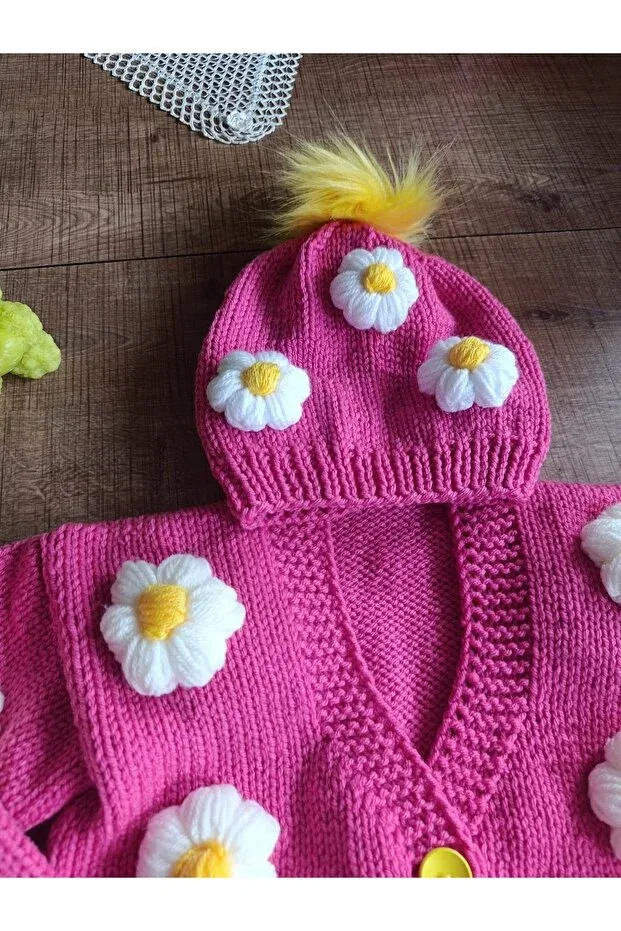 Детский кардиган с принтом Hand Knitted Children's Cardigan Beanie El Örgüsü Cici Bebe, Deli Peber — фото 4