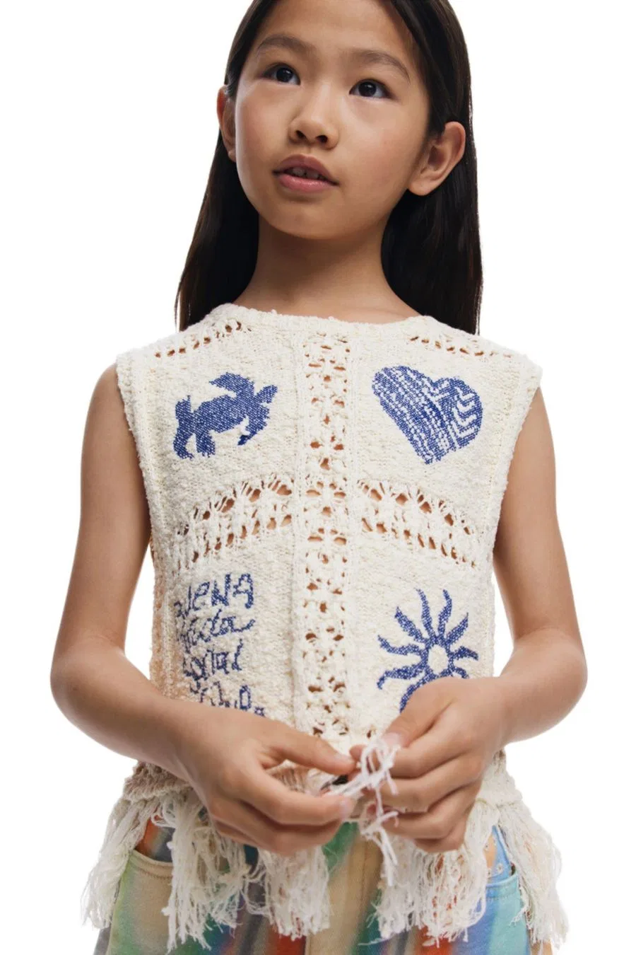 Свитер с бахромой Crochet Off White Desigual, Off White