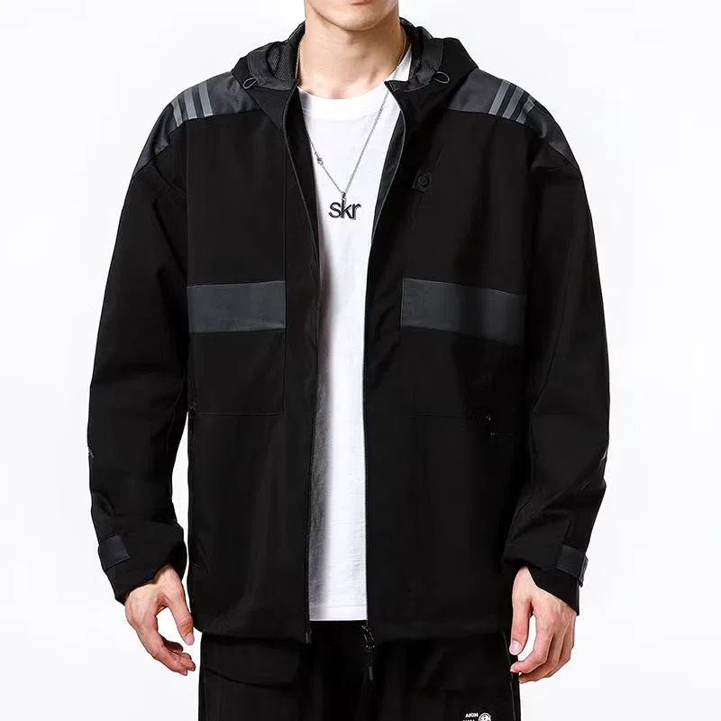 Куртка спортивная с капюшоном трикотажная Adidas, черный — фото 3