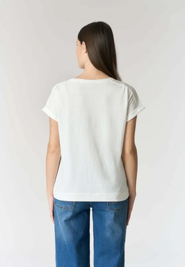 Футболка из хлопка и льна Basic t-shirt, U.S. Polo Assn., Bianco, белый — фото 3