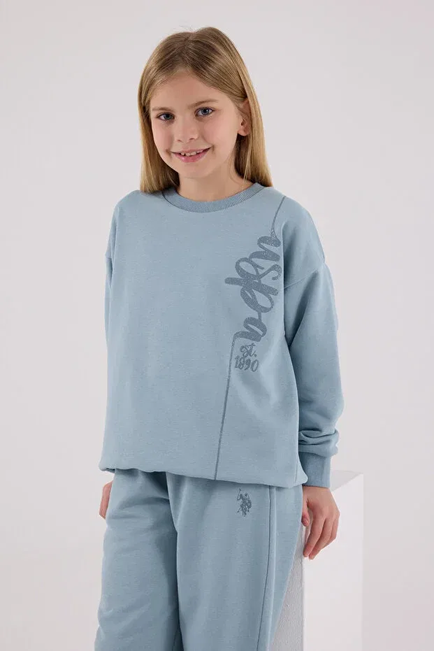 Детский комплект из свитшота и брюк для девочек с вышивкой U.S. Polo Assn., Soft Green — фото 4