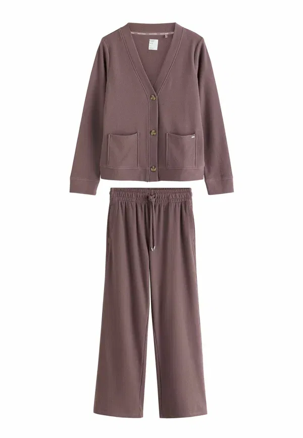Комплект пижамы из вафли, Tall fit - cosy waffle cardigan loungewear set, Next, Mocha Brown, коричневый