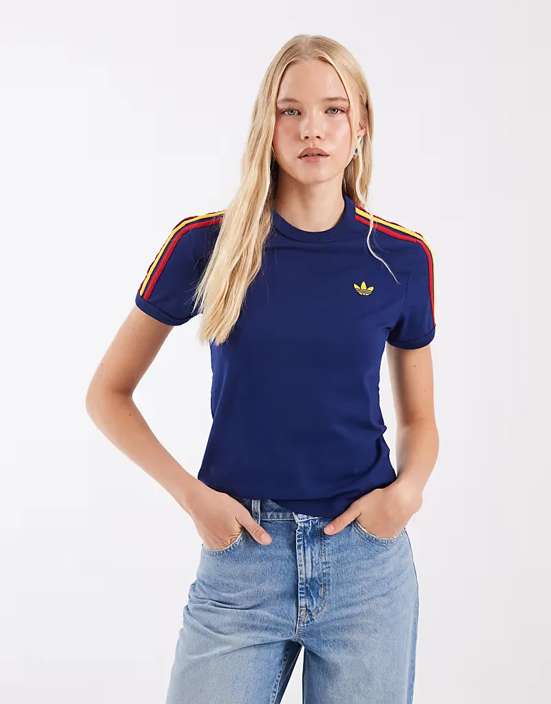 Футболка Adidas Originals с тремя полосками, синяя