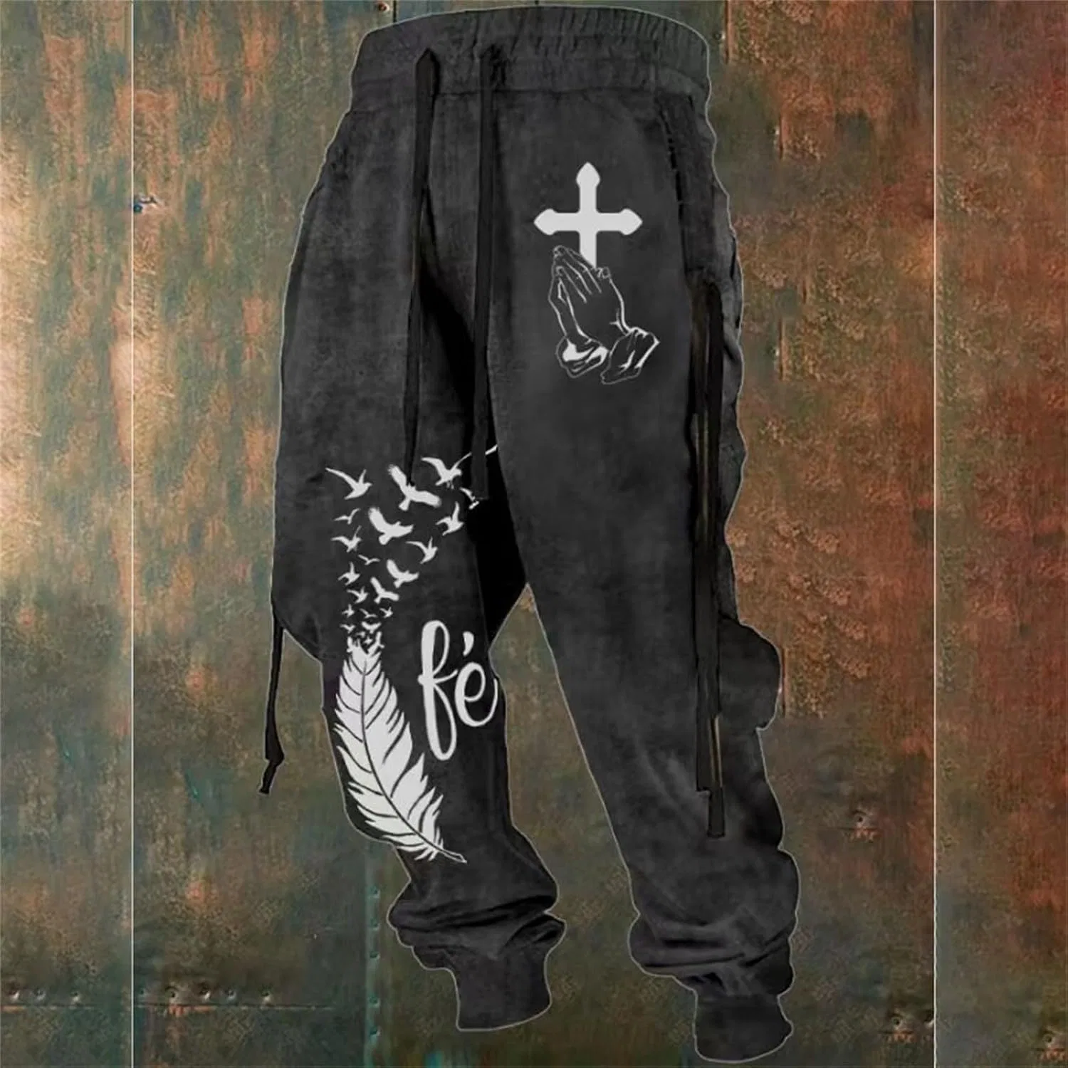 Мужские спортивные штаны с принтом, Christian Cross, черные — фото 2