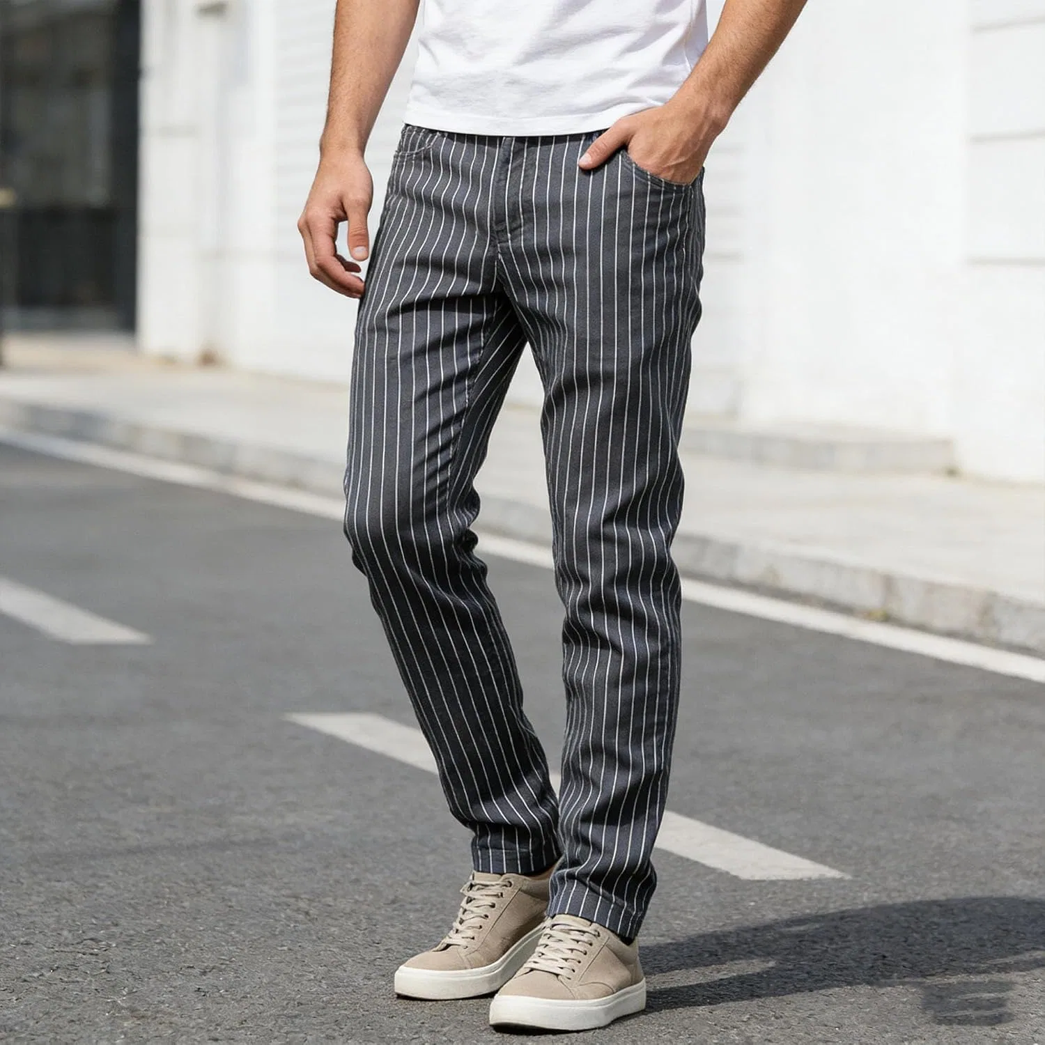 Мужские брюки прямого кроя в клетку, Stretch Twill Cotton, серый — фото 3