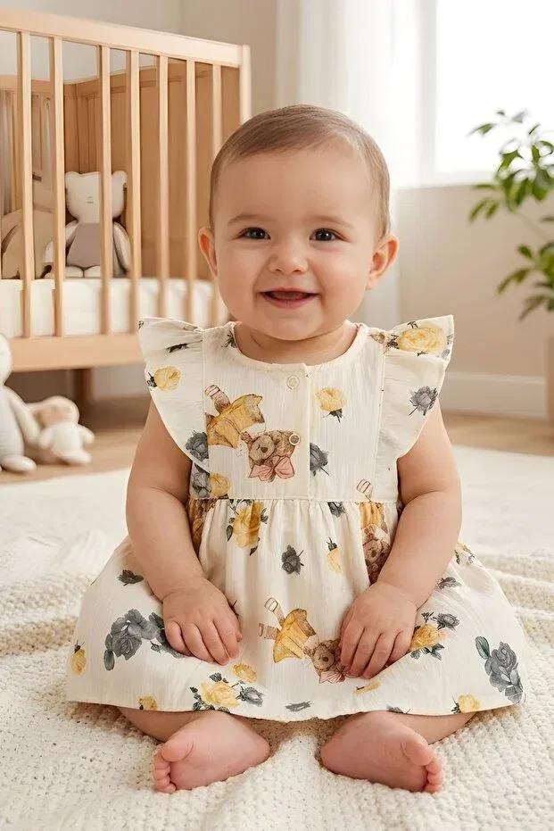 Детское платье для девочек хлопковое For My Baby, Bear-Mustard