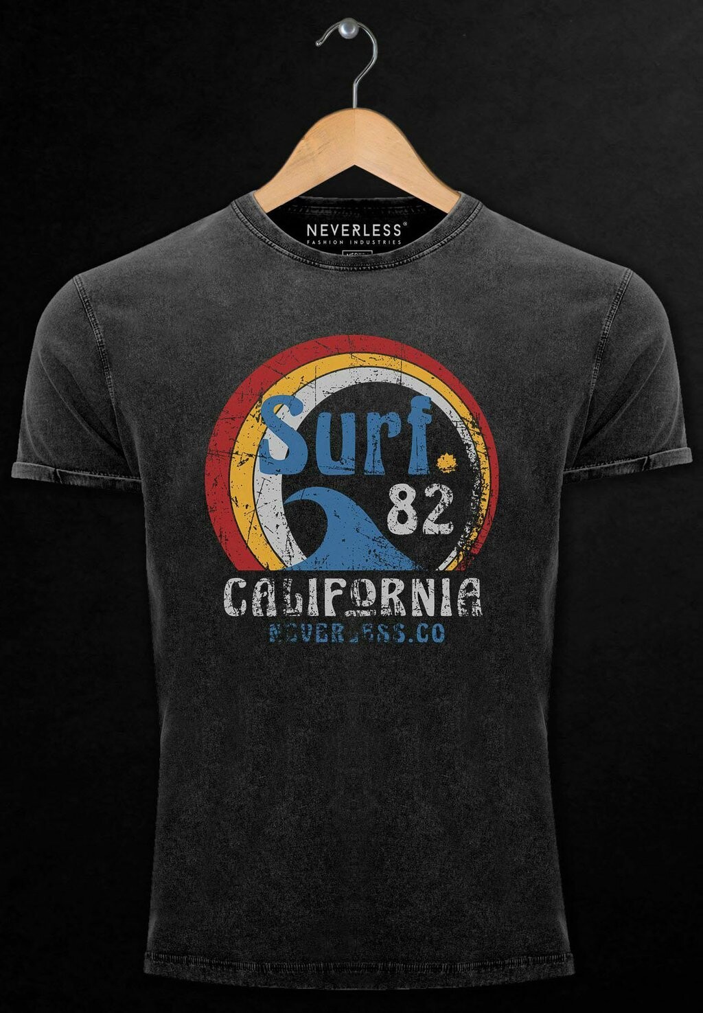 

Футболка с принтом VINTAGE SURF LOGO CALIFORNIA USA WELLE SURFING STYL Neverless, черный