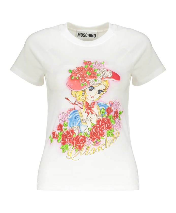 

Хлопковая футболка в рубчик с логотипом спереди. Moschino, белый