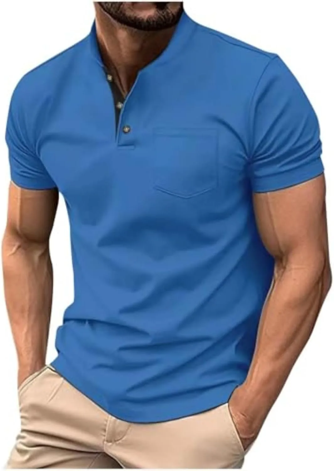 

Футболка Henley для мужчин Big and Tall, летняя, легкая, с коротким рукавом DJFODJ