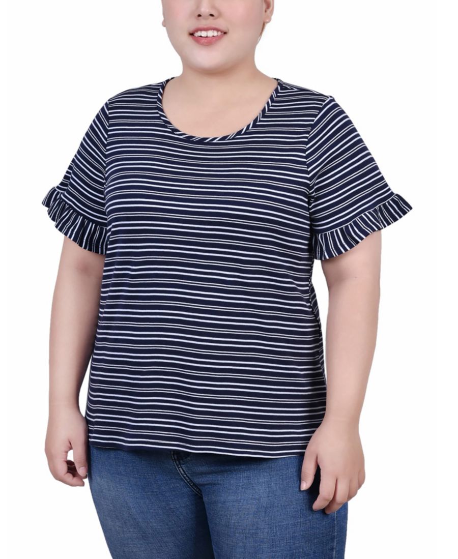 

Топ большого размера с коротким рукавом-колокол NY Collection, Navy Doubl