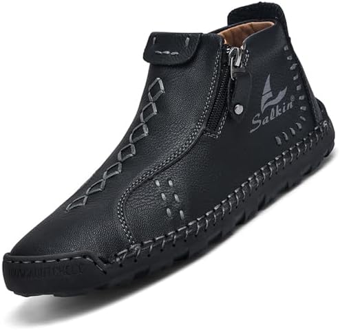 

Мужские повседневные кожаные туфли-ботинки на щиколотку Чукка, ручная работа, с боковой молнией, средние, слипоны, лоферы, модные, легкие, для ходьбы и вождения, высокие ботинки Devileyeze, черный